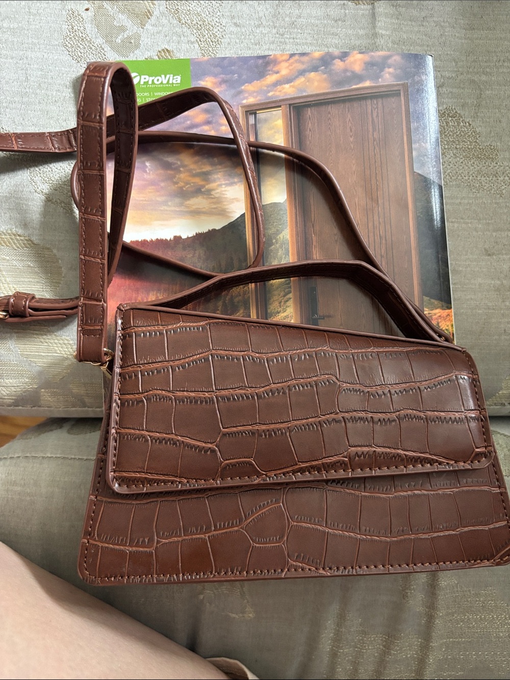 Bellini Brown Croc-Embossed Mini Shoulder Bag